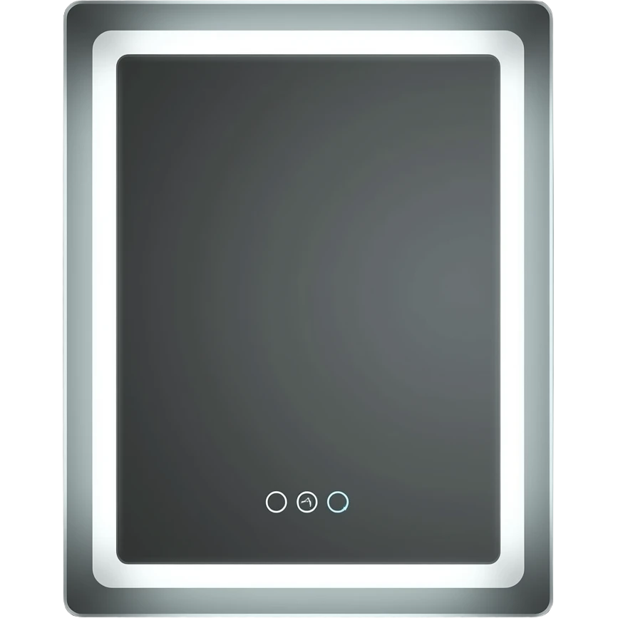 Modern LED mirror with soft glowing light, clean minimal design, reflective surface, dark room, ambient lighting, high detail. emoji