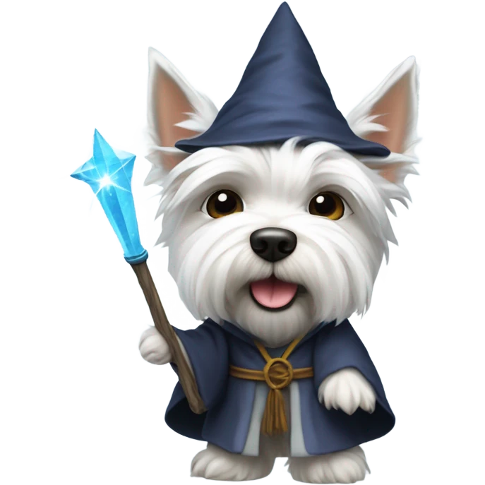 A Westie dressed like Dumbedoor the wizard  emoji
