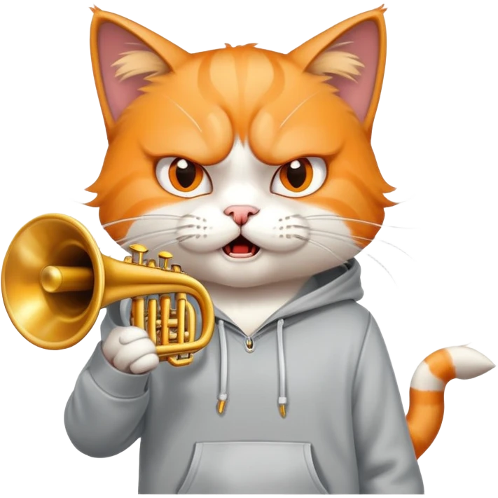 Angry cat with a trumpet wearing a hoodie emoji