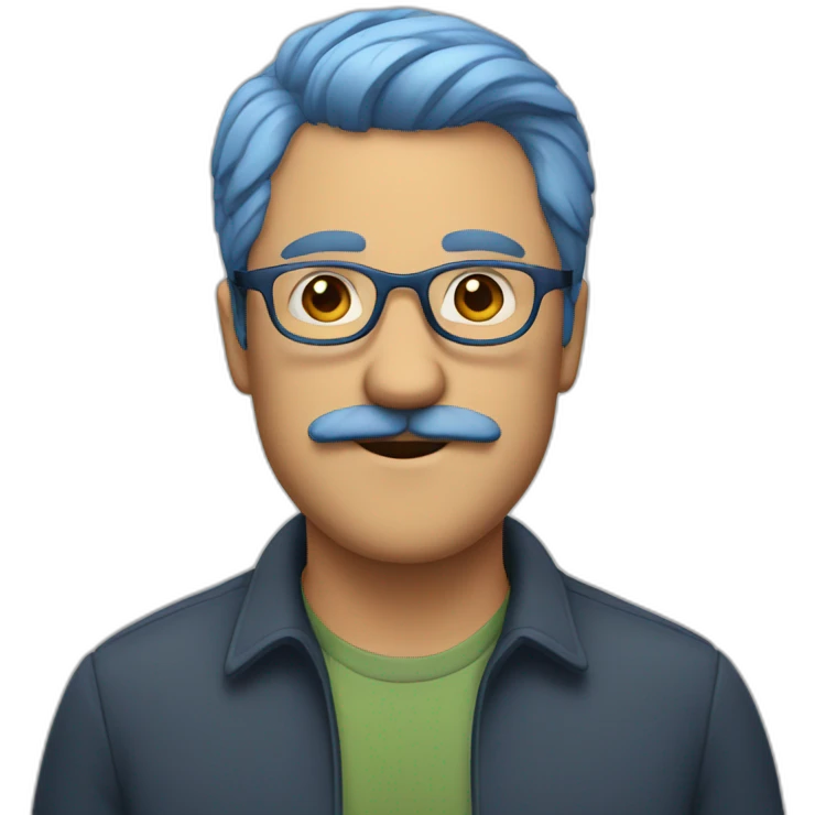 Dad with mustache and short blue hair and glasses emoji