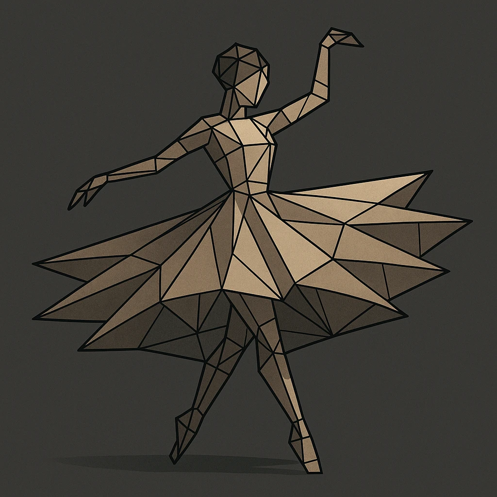 Dancer in a spin, skirt flaring in rigid triangles emoji