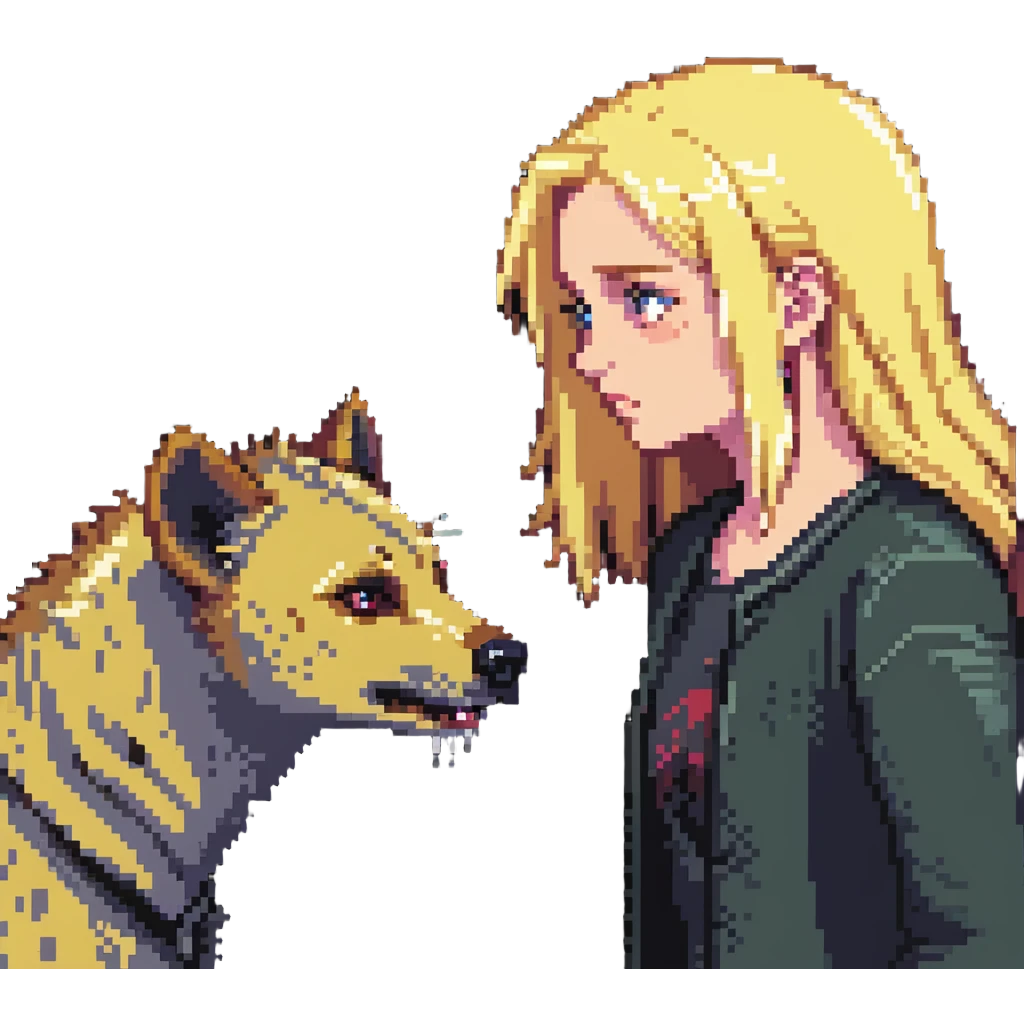hyena and a blonde-haired girl in a tense scene emoji