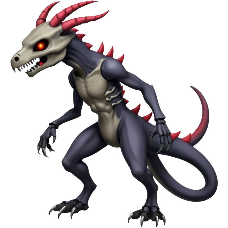Shiny Horned Futuristic Badass Demonic Spectral Dusky Spooky Skull-faced Cool Hot Stylish Handsome Alien-Salandit-Darkrai-Marowak-Venom-Fakémon-fusion (full body) emoji