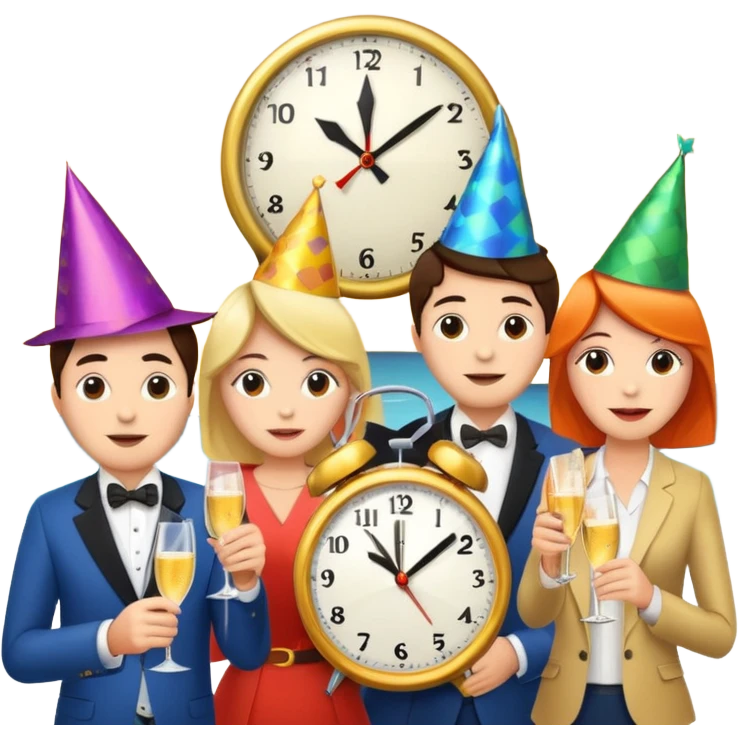 party, alarm clock, sunset emoji