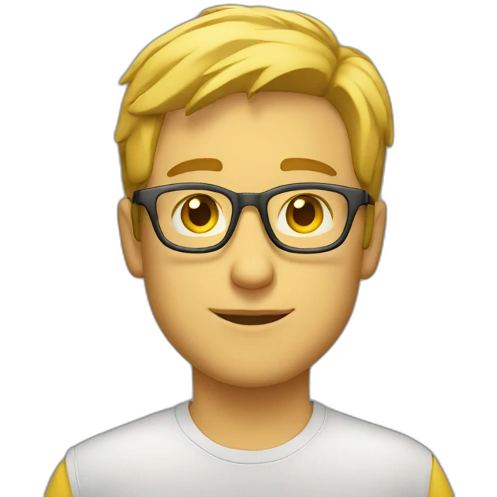 Young, white Man,  slight beard, sun yellow, clothes, clear glasses frame emoji