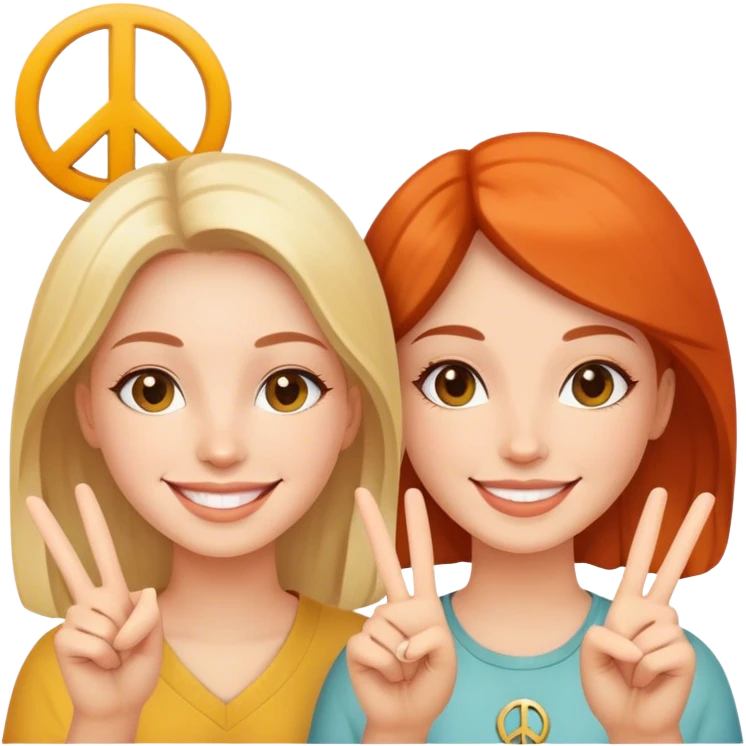 2 women between a peace sign  emoji
