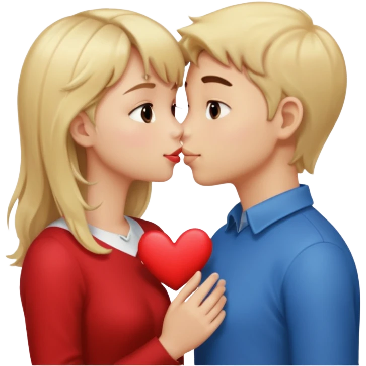 Blond Boy and brunette girl kissing with hearts emoji