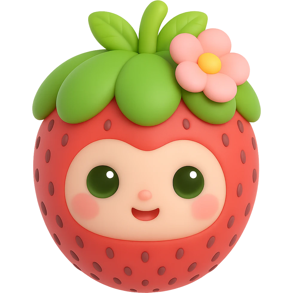 Make the character even softer and cuter, with a more baby-like face, and add a cute hair accessory such as a bow or flower. Keep the 3D kawaii Japanese style, no limbs, only expressive face, and maintain transparent background. The style should resemble 3D kawaii Japanese character design with no limbs and expressive face. emoji
