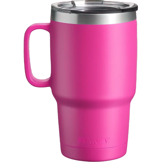 Bright pink 40oz Stanley tumbler with handle emoji
