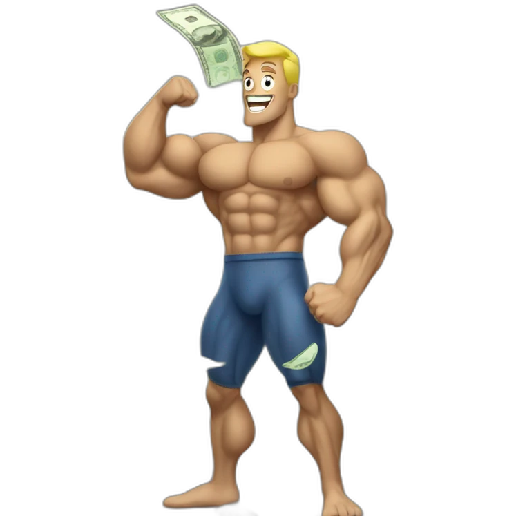 Muscle guy raining dollar bills emoji