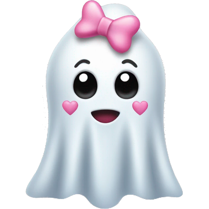 Ghost with floating pink hearts, she wears a bow on her head emoji