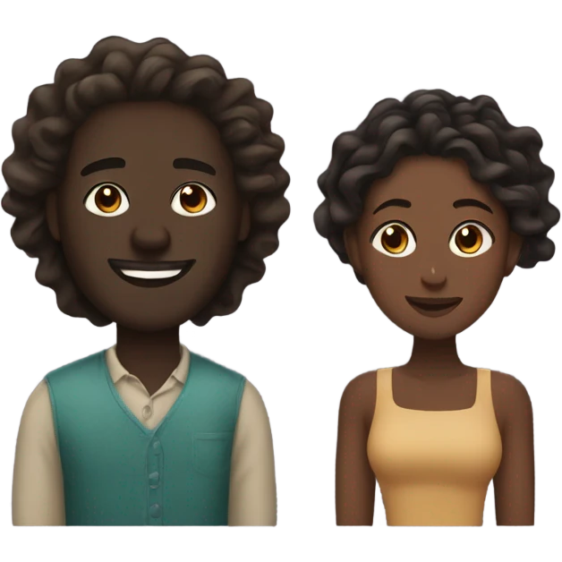Dark skin man with waves with tan woman with locs emoji