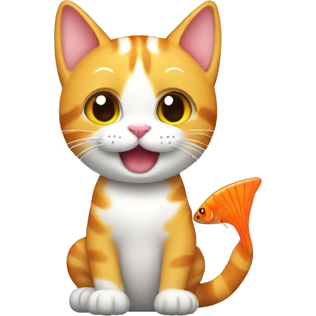 happy cat holding a fish it just caught emoji