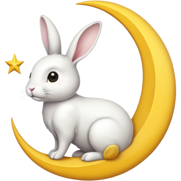 a white bunny in the foreground (no small details) and a large crescent moon in the background

minimal art versions please 2 colours, white and yellow emoji