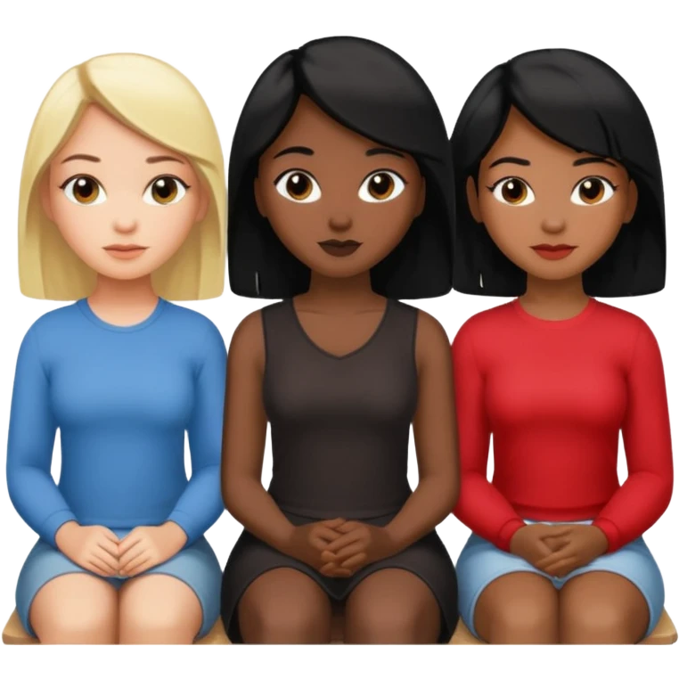 black woman with black hair and one blonde white girl friends sitting in a row emoji