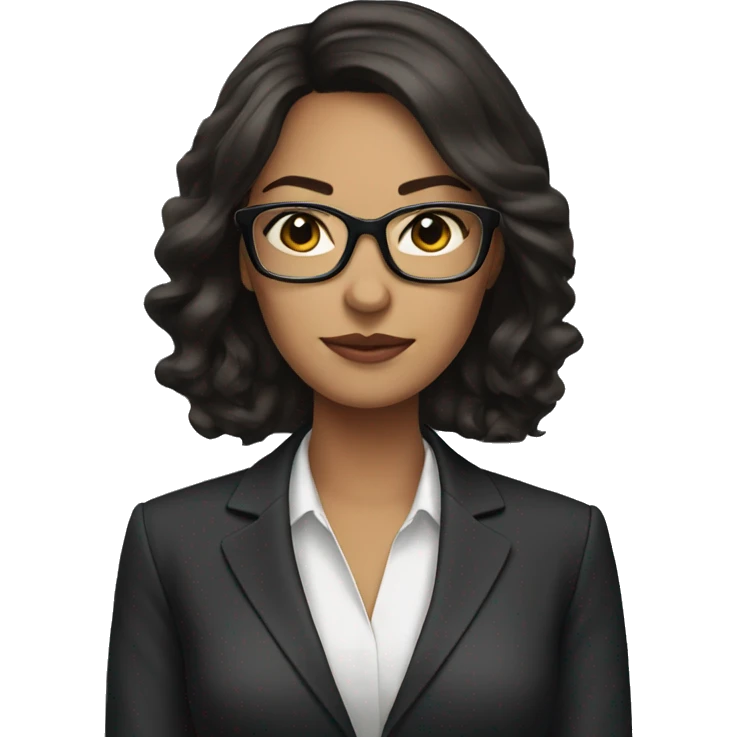 sophisticated brunette woman with glasses wearing a suit emoji