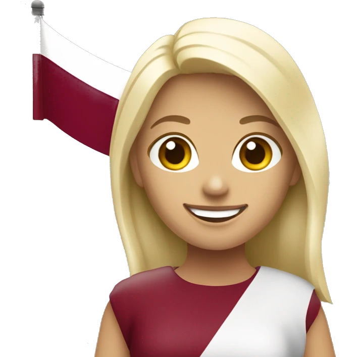 Happy blonde woman with a flag of Latvia in hands emoji