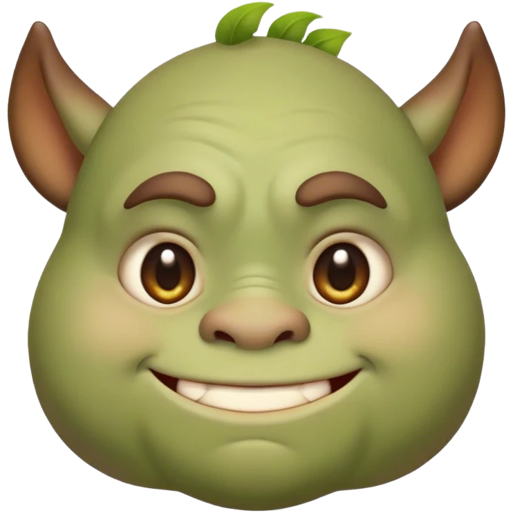 Cinematic Cute Ogre Portrait Emoji, with a surprisingly endearing, plump and huggable figure in soft earthy greens and browns, featuring big, kind eyes and a bashful smile, simplified yet irresistibly adorable, highly detailed with a soft glowing outline that captures the charm of a friendly giant who seems ready for a warm hug! emoji