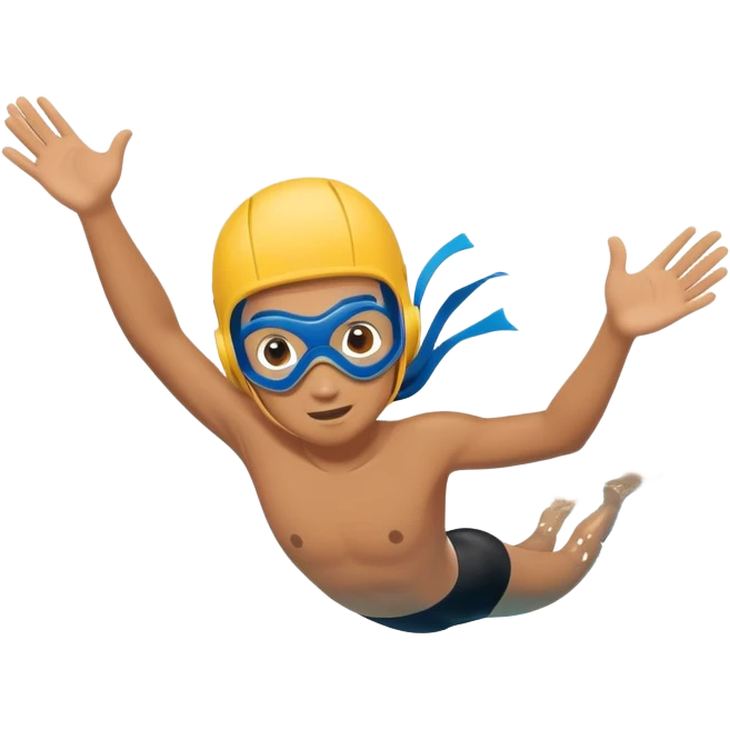 determined pool diver dives into a pool of confidence blue water underneath  emoji