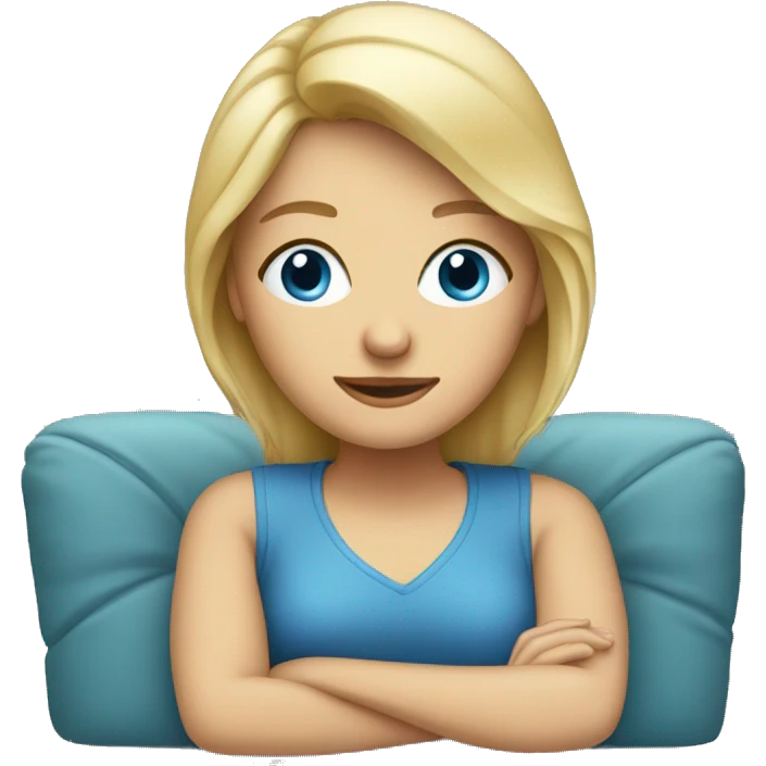 blonde blue eyed woman sitting on couch emoji