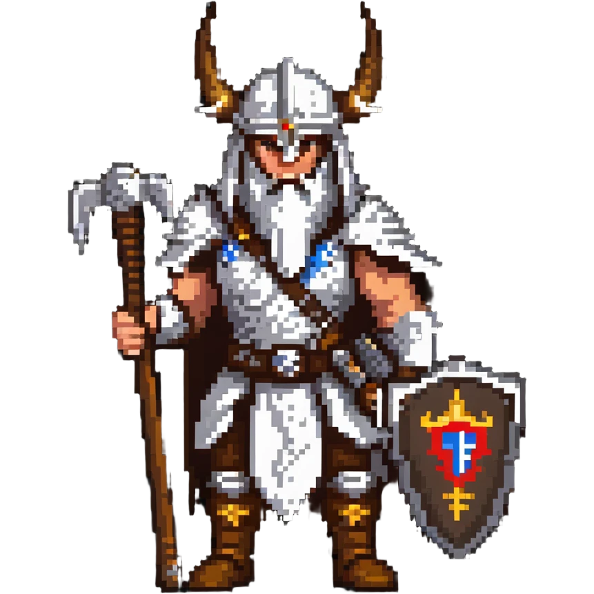 Russian pagan warrior with fur armor, battle axe, horned helmet emoji