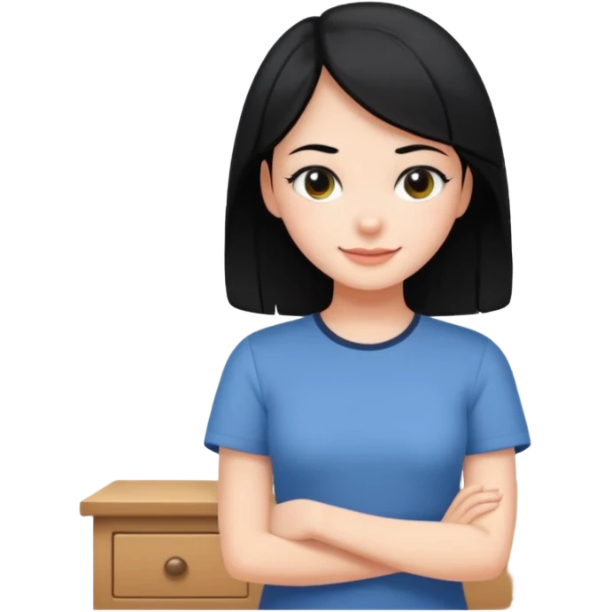 girl with black hair in short sleeves at home emoji