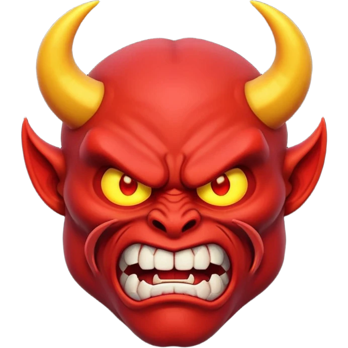 Muscular red demon emoji, 3D cartoon style, angry face, glowing eyes, unique horns. emoji