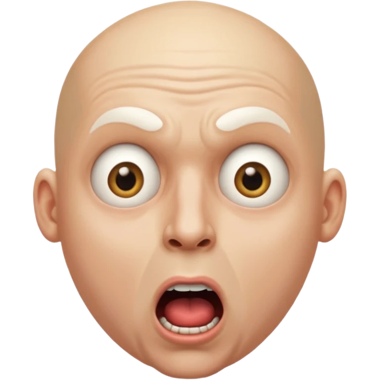 portrait of a bald man with a bleached face and heavily made-up eyes and mouth, a huge, wide-open mouth and a shocked look emoji