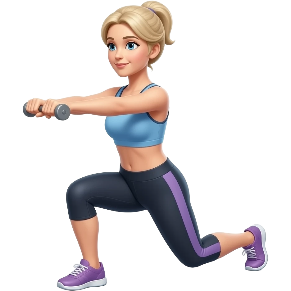 50 year old medium blonde hair woman doing weighted lunges emoji