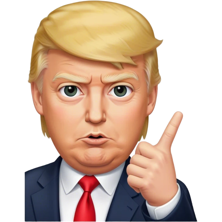 Donald Trump is pointing his finger up, don't make big eyes, hyper-realistic emoji
