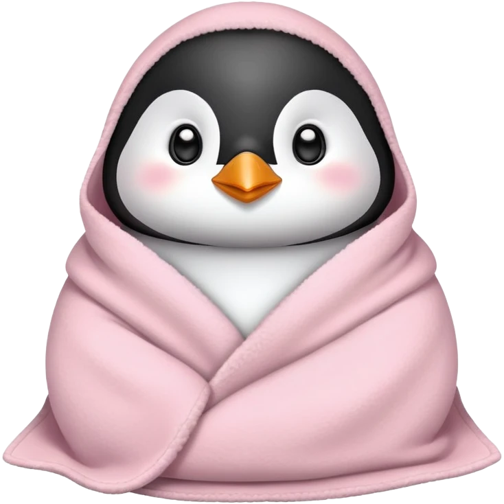 cozy penguin in light pink blanket emoji