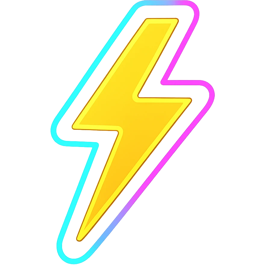 A lightning bolt with electrifying neon outlines and vibrant pop colors emoji
