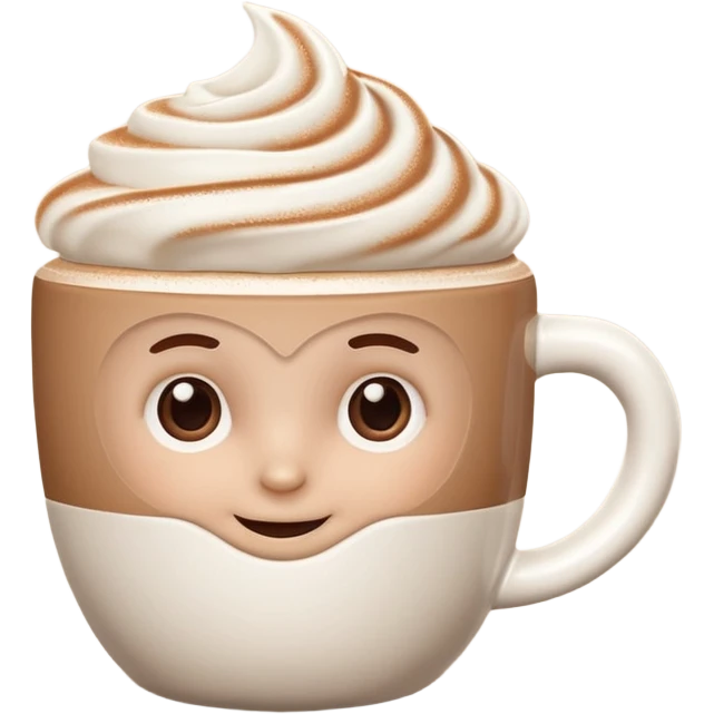 A 3D cartoon cappuccino cup with thick milk foam and light cocoa dust, no saucer, smooth ceramic texture, warm soft lighting, Memoji-style. emoji