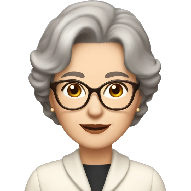 70 years old girl
Short brown hair with bob styling
light skin small
glasses with refined frame
Brown eyes with cat eye liner emoji
