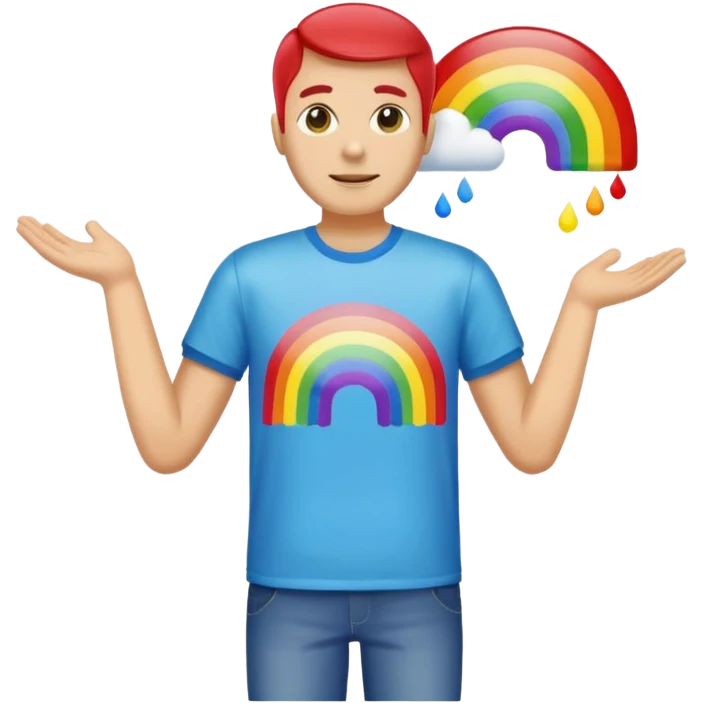 man with rainbow colored t shirt emoji