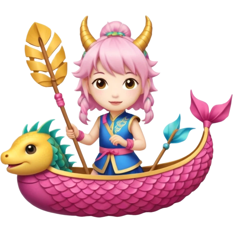 a-chibi-girl-dressed-as-a-dragon-boat-drummer,-holding-soft-pastel-drumsticks,-standing-in-a-fluffy-dragon-boat,-colorful-festival-ribbons-flying,-sparkles-and-cute-mini-fish-swimming-below,-soft emoji