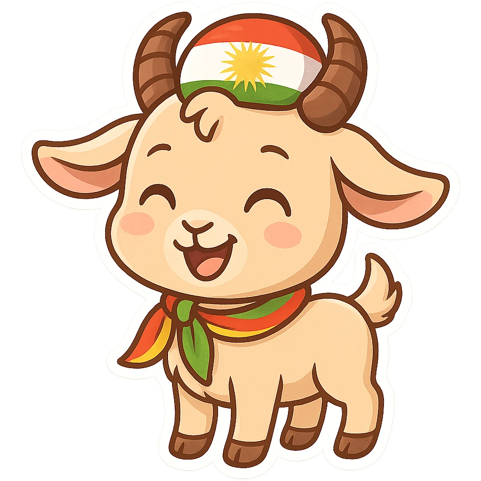 cartoon Kurdish kid goat sticker, cheerful and colorful style, no text, suitable for WhatsApp and Instagram emoji