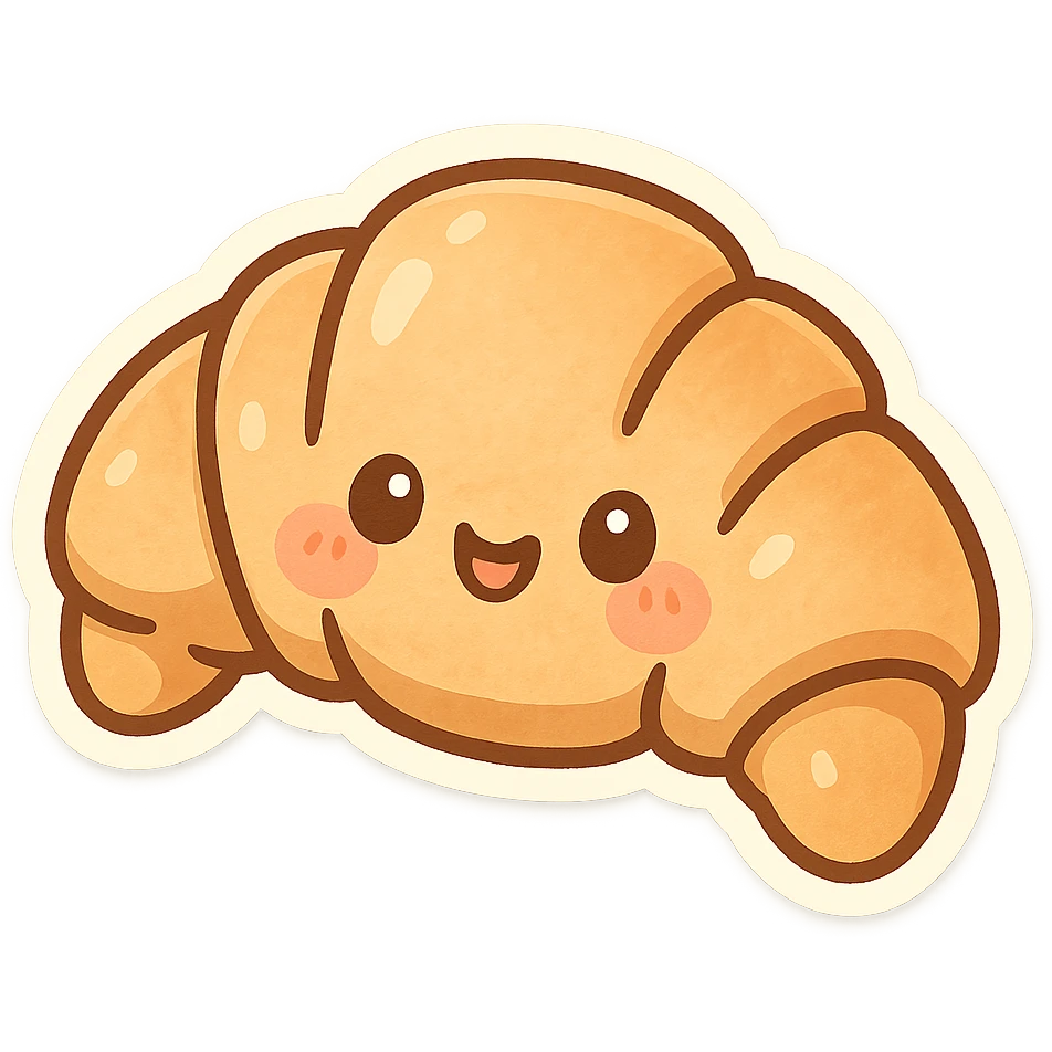 chibi sticker-style croissant, cute and exaggerated emoji