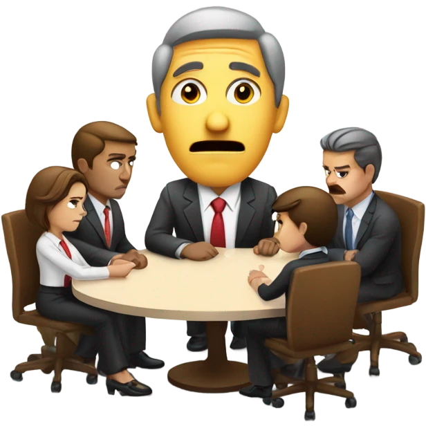business people sitting around a table looking unhappy emoji