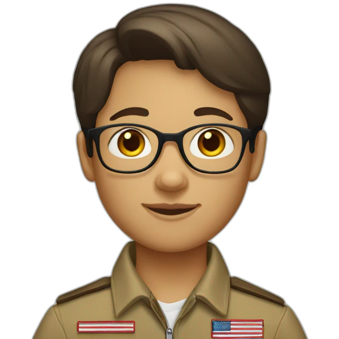 american boy scout who is a girl with short brunette hair and glasses emoji