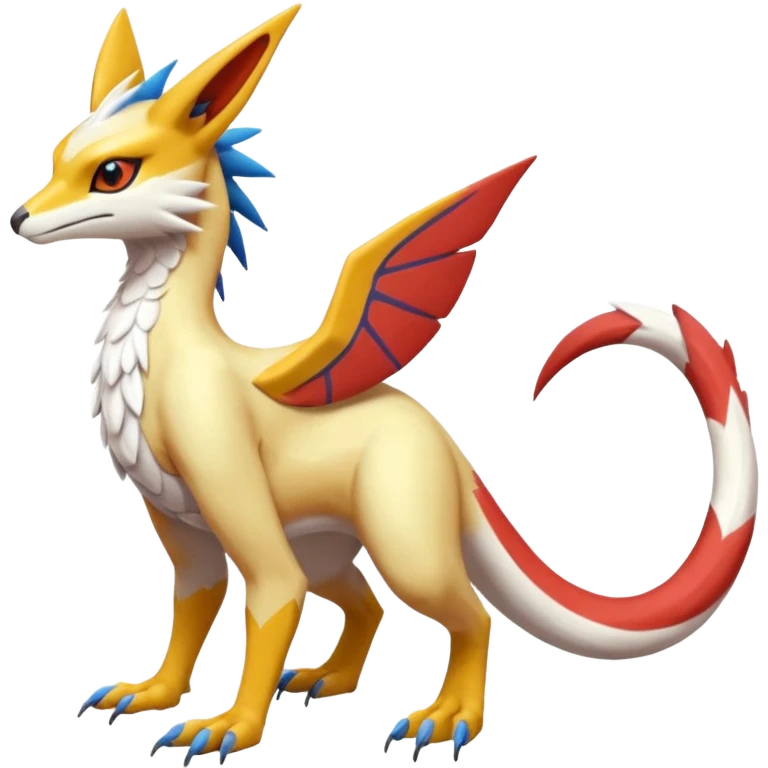 Colorful realistic flurry furry scaly Latias-Vernid-Lombax-Renamon-Zeraora-Bastet-Fakémon-hybrid-fusion-creature, full body emoji