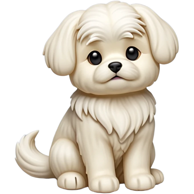 detailed-[Maltese dog]-realistic-full-body-sitting-emoji,-tail-resting-loosely-beside-its-paws,-head-tilted-dramatically, -wavy-[cream white]-fur,-simplified-yet-realistic-focused-features,-highly-detailed,-glowing-with-an-almost-sarcastic-glow emoji