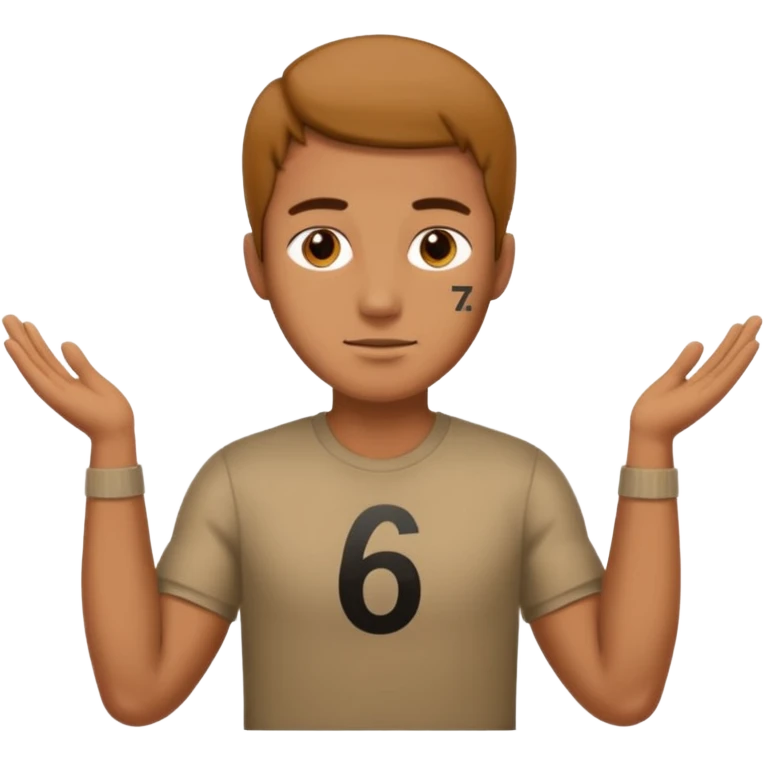 Make a man putting a hand by his sides and a 6 and a 7 beside his head emoji