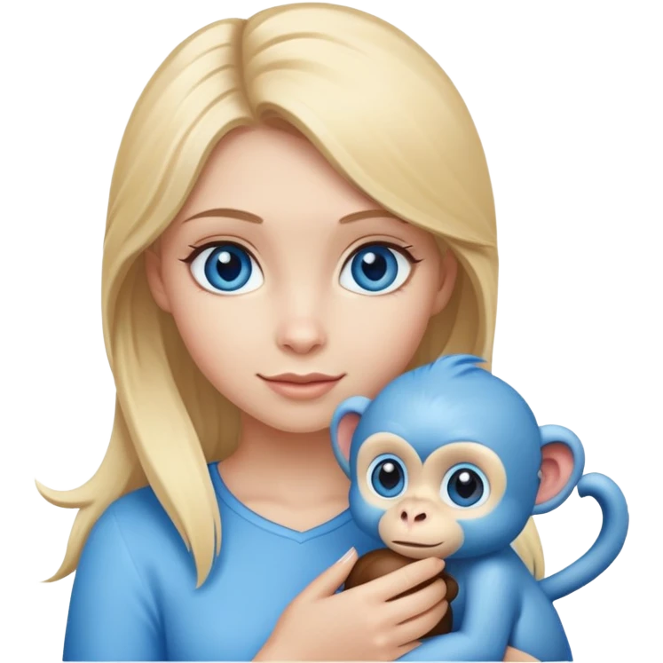 Blonde girl with blue monkey and blue eyes  emoji
