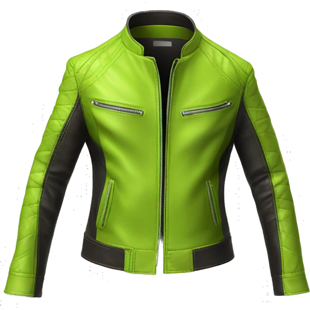 Realistic isolated side view of an open lime green fashion leather jacket. emoji