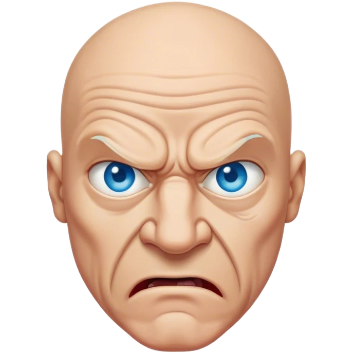 Angry bald man with wrinkles and blue eyes emoji