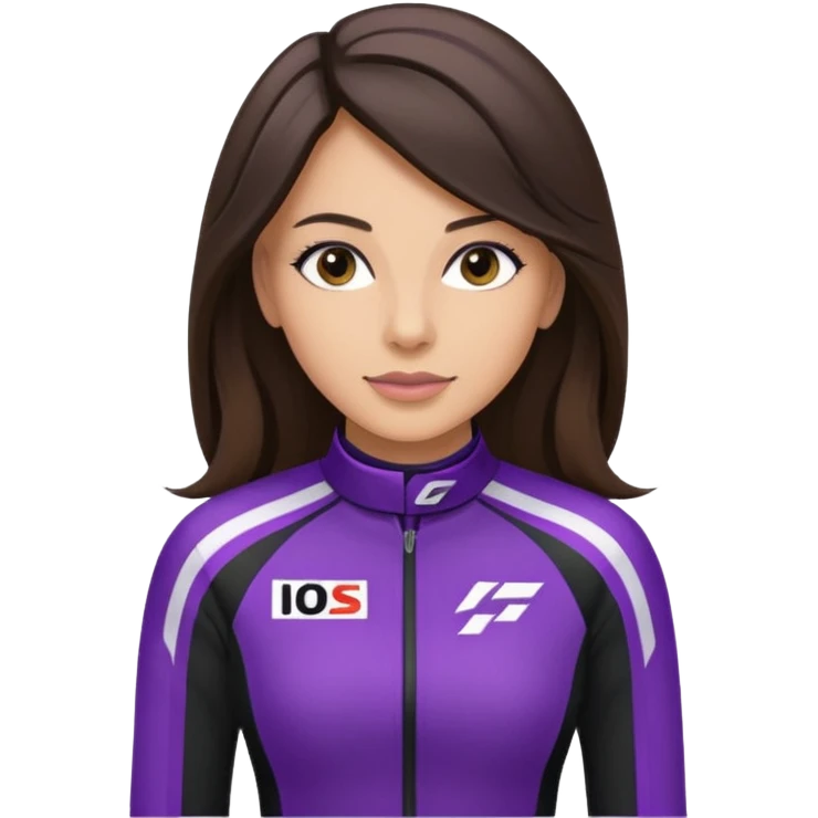 brunette long hair woman with black racing outfit with single purple strip emoji