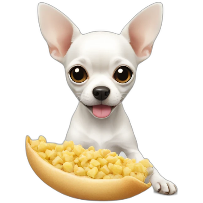 white chihuahua eating emoji
