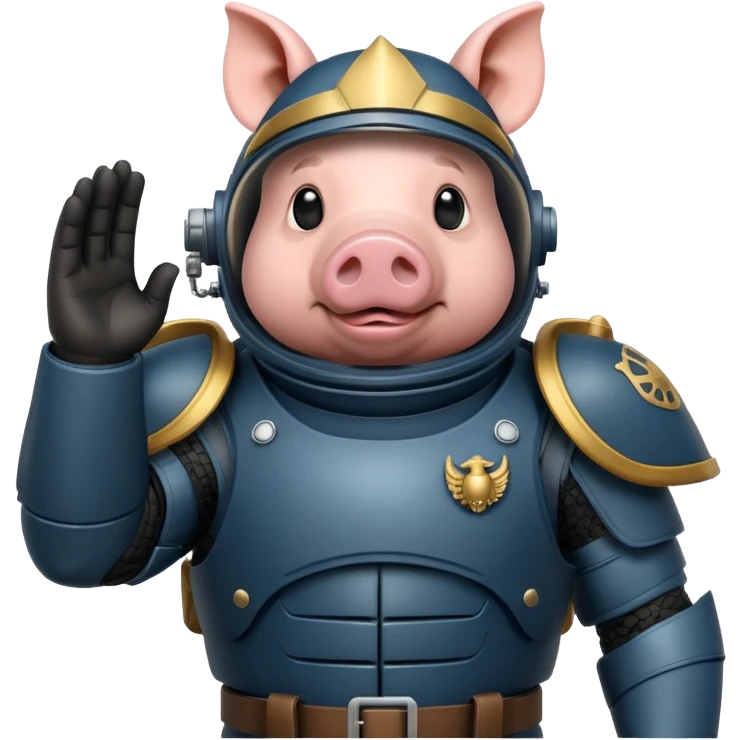 pig as a Helldiver, saluting, armored suit, sci-fi details emoji