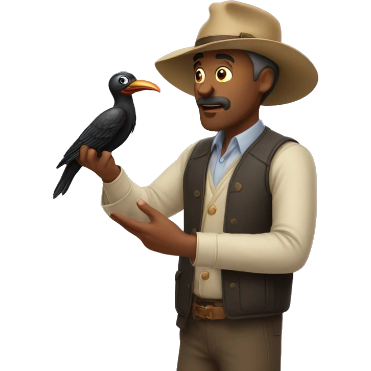 A man trying to shoo away a bird while holding a hat in his hand. emoji